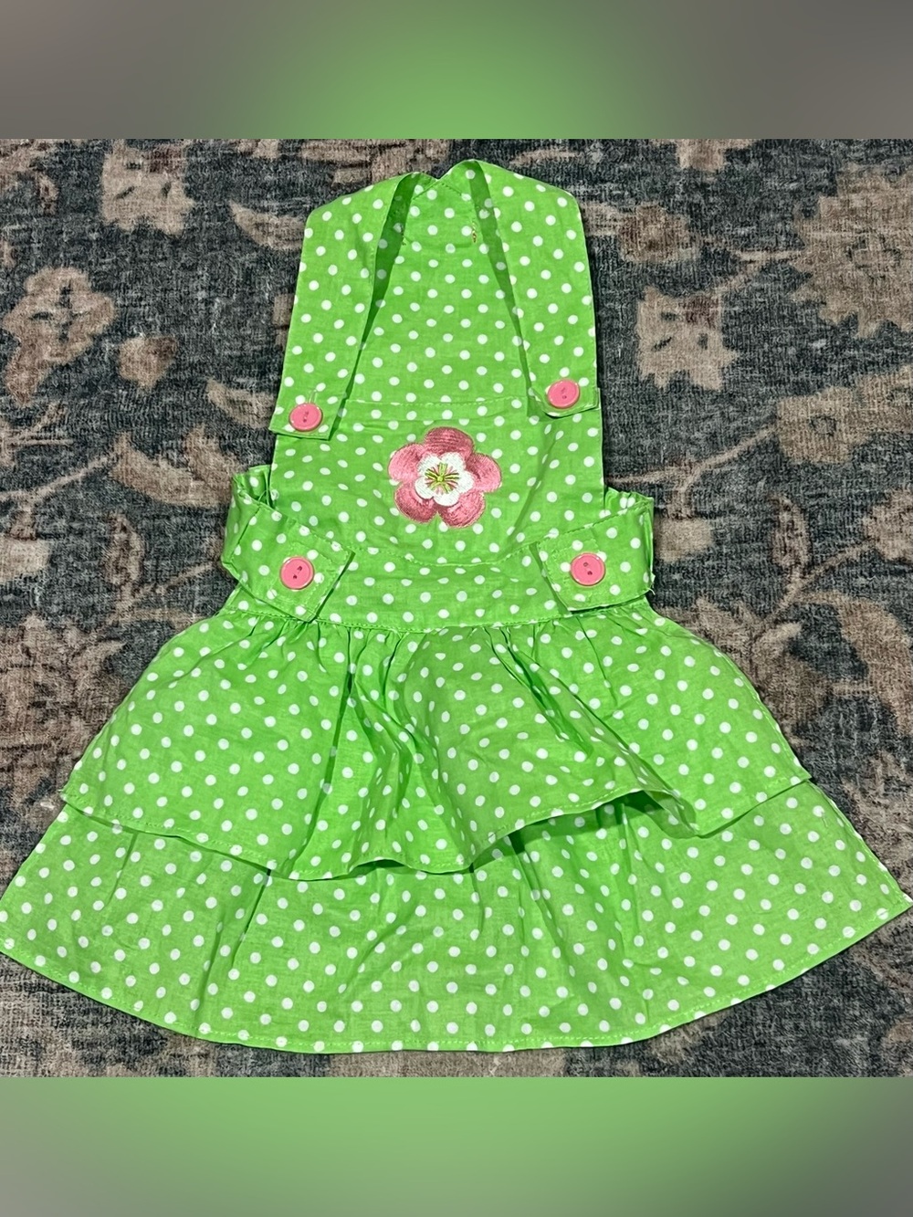 Smoochie Pooch by SimplyShe Green Polka Dot Dog Apron Dress size M